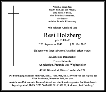 Traueranzeige von Holzberg Resi von Rheinische Post