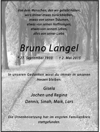 Traueranzeige von Langel Bruno von Rheinische Post