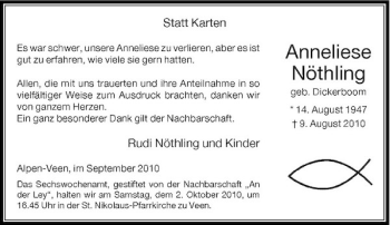 Traueranzeige von Anneliese Nöthling von Rheinische Post