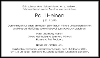 Traueranzeige von Paul Heinen von Rheinische Post