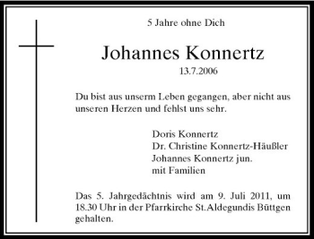 Traueranzeige von Johannes Konnertz von Rheinische Post