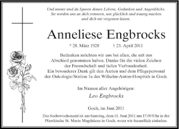 Traueranzeige von Anneliese Engbrocks von Rheinische Post