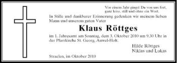 Traueranzeige von Klaus Röttges von Rheinische Post