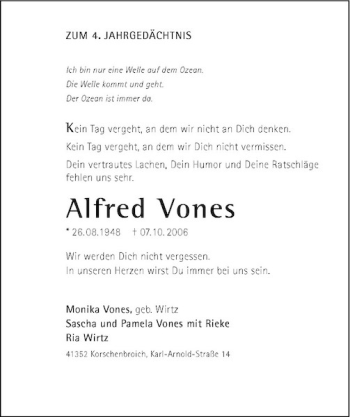 Traueranzeige von Alfred Vones von Rheinische Post
