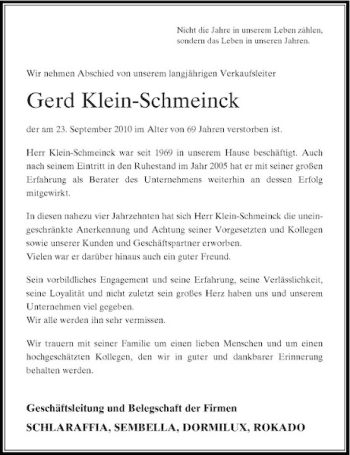 Traueranzeige von Gerd Klein-Schmeinck von Rheinische Post