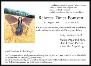 Traueranzeige von Rebecca Pontzen von Rheinische Post