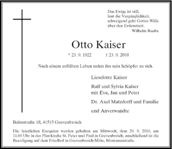 Traueranzeige von Otto Kaiser von Rheinische Post