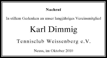 Traueranzeige von Karl Dimmig von Rheinische Post