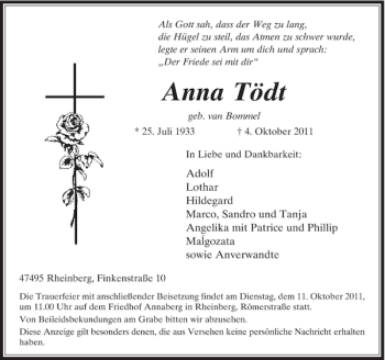 Traueranzeige von Anna Tödt von Rheinische Post