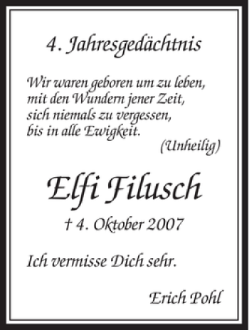 Traueranzeige von Elfi Filusch von Rheinische Post
