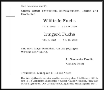 Traueranzeige von Wilfriede Fuchs von Rheinische Post