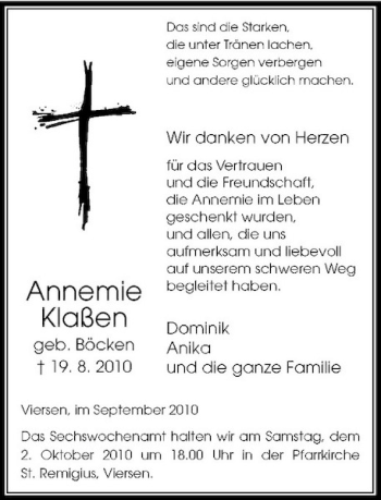 Traueranzeige von Annemie Klaßen von Rheinische Post
