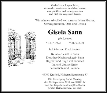 Traueranzeige von Gisela Sann von Rheinische Post