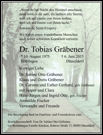 Traueranzeige von Dr. Tobias Gräbener von Rheinische Post