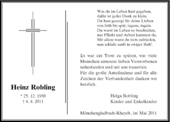 Traueranzeige von Heinz Robling von Rheinische Post