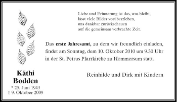 Traueranzeige von Käthi Bodden von Rheinische Post
