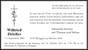 Traueranzeige von Wilfried Drießer von Rheinische Post