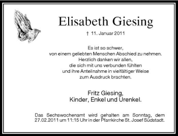 Traueranzeige von Elisabeth Giesing von Rheinische Post