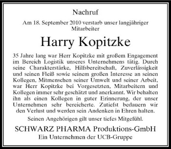 Traueranzeige von Harry Kopitzke von Rheinische Post