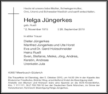Traueranzeige von Helga Jüngerkes von Rheinische Post