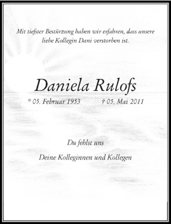 Traueranzeige von Daniela Rulofs von Rheinische Post