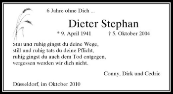Traueranzeige von Dieter Stephan von Rheinische Post