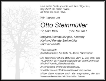 Traueranzeige von Otto Steinmüller von Rheinische Post