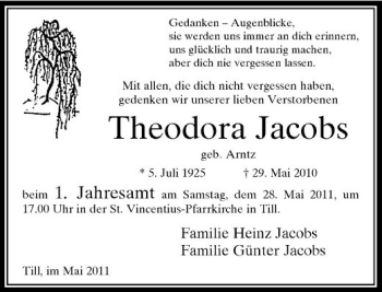 Traueranzeige von Theodora Jacobs von Rheinische Post