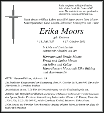 Traueranzeige von Erika Moors von Rheinische Post