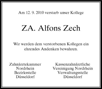 Traueranzeige von ZA Alfons Zech von Rheinische Post