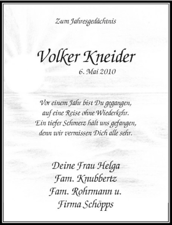 Traueranzeige von Volker Kneider von Rheinische Post