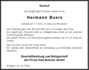 Traueranzeige von Hermann Buers von Rheinische Post