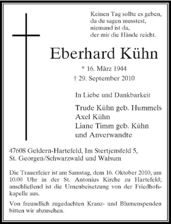 Traueranzeige von Eberhard Kühn von Rheinische Post