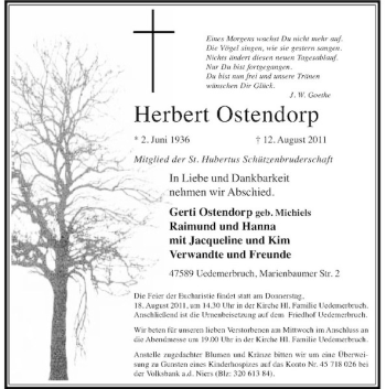 Traueranzeige von Herbert Ostendorp von Rheinische Post