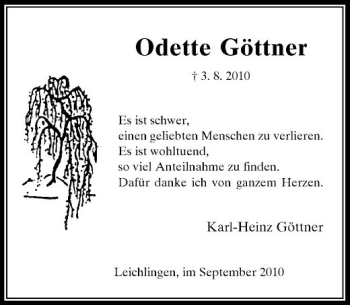 Traueranzeige von Odette Göttner von Rheinische Post
