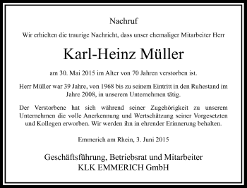 Traueranzeige von Karl-Heinz Müller von Rheinische Post