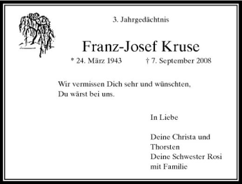 Traueranzeige von Franz-Josef Kruse von Rheinische Post