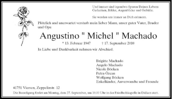 Traueranzeige von Angustino ' Michel ' Machado von Rheinische Post