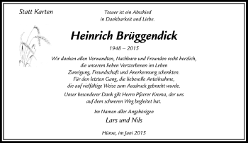 Traueranzeige von Heinrich Brüggendick von Rheinische Post