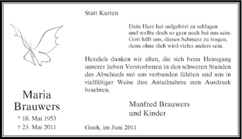 Traueranzeige von Maria Brauwers von Rheinische Post