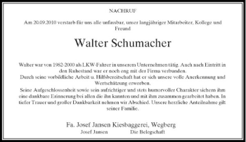 Traueranzeige von Walter Schumacher von Rheinische Post