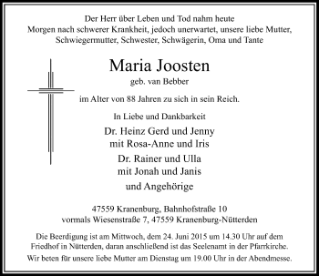 Alle Traueranzeigen für Maria Joosten | trauer.rp-online.de