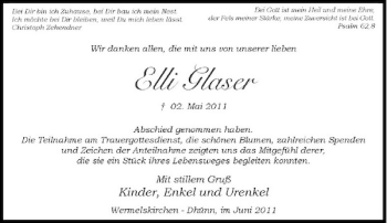 Traueranzeige von Elli Glaser von Rheinische Post