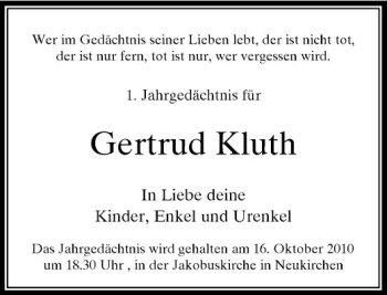 Traueranzeige von Gertrud Kluth von Rheinische Post