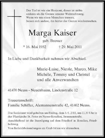 Traueranzeige von Marga Kaiser von Rheinische Post