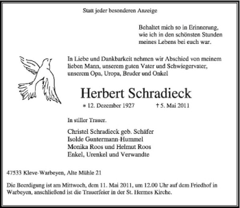 Traueranzeige von Herbert Schradieck von Rheinische Post