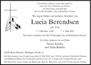 Traueranzeige von Lucia Berendsen von Rheinische Post