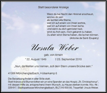 Traueranzeige von Ursula Weber von Rheinische Post