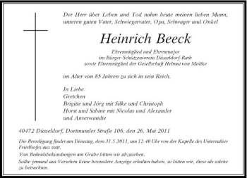 Traueranzeige von Heinrich Beeck von Rheinische Post