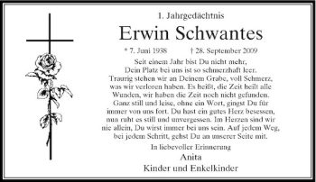 Traueranzeige von Erwin Schwantes von Rheinische Post